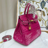 Hermès Birkin 30 Rose Pourpre Shiny Niloticus Crocodile Gold Hardware