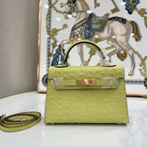 Hermes Mini Kelly II 19cm Sellier Jaune Poussin Ostrich Gold Hardware Luxury Mini Handbag