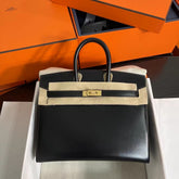 Hermès Birkin 25 Sellier Noir Box Calfskin Gold Hardware