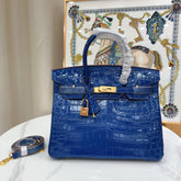 Hermès Birkin Style 25/30/35 Retourne in Royal Blue Crocodile-Embossed Leather (Gold Hardware)