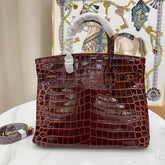Hermès Birkin Style 25/30 Retourne in Rouge H Crocodile-Embossed Leather (Gold Hardware)