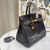 Hermès Birkin Style 25/30/35 Retourne in Etoupe Crocodile-Embossed Leather (Gold Hardware)