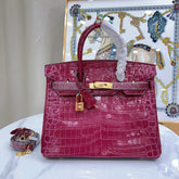 Hermès Birkin Style 25/30/35 Retourne in Rubis Crocodile-Embossed Leather (Gold Hardware)
