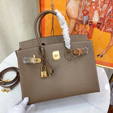 Hermès Birkin Style 25/30 Sellier in Etoupe Epsom Leather with White Stitching (Gold Hardware)