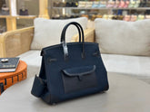 Hermès Birkin Cargo 35 in Bleu Nuit Toile Goéland and Noir Swift Leather (Palladium Hardware)