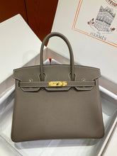 Hermès Birkin 30 Retourne in Etoupe Togo Leather with White Stitching (Gold Hardware)