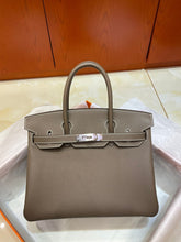 Hermès Birkin 30 Retourne in Etoupe Togo Leather with White Stitching (Palladium Hardware)