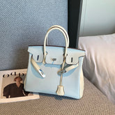 Hermès Birkin 25/30 Retourne Bi-Color in Bleu Brume and Craie Togo Leather (Palladium Hardware)