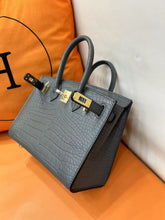 Hermès Mini Birkin 20cm Outer Stitching Tote Bag in Etain Gray Crocodile Pattern