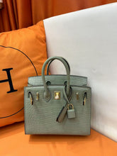 Hermès Mini Birkin 20cm Outer Stitching Tote Bag in Sage Green Crocodile Pattern