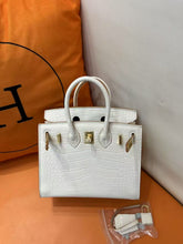 Hermès Mini Birkin 20cm Outer Stitching Tote Bag in Pure White Crocodile Pattern