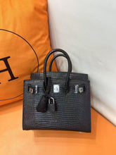Hermès Mini Birkin 20cm Outer Stitching Tote Bag in Black Lizard Pattern