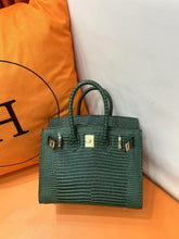 Hermès Mini Birkin 20cm Outer Stitching Tote Bag in Emerald Lizard Pattern