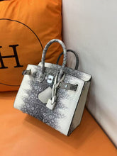 Hermès Mini Birkin 20cm Outer Stitching Tote Bag in Two-Tone Snow White Lizard Pattern