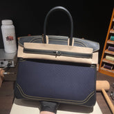 Hermès Birkin Ghillies 30 Black Leather and Navy Blue Denim Splicing Bag