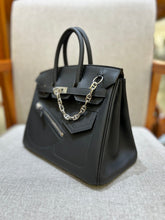 Hermès Birkin 25 Rock Black Leather Multi-Pocket Handbag with Chain