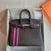 Hermès Mini Birkin 25cm Officier Edition in Chocolate Brown Togo & Pink Swift Calfskin