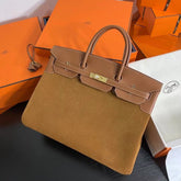 Hermès Birkin 40 Retourne in Gold Swift Leather and Suede Grizzly (Gold Hardware)