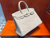 Hermès Birkin 35 Retourne in Etoupe Suede Grizzly (Gold Hardware)