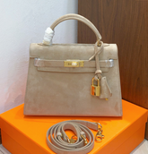 Hermes Mini Kelly Sellier 22cm Trench Suede Leather Gold Hardware Women Mini Handbag