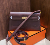 Hermes Kelly Elan 25 Underarm Baguette Bag, Genuine Top Layer Cowhide Goat Grain Leather, Gold Hardware Havane Brown Shoulder Purse, Low-key Old Money Vintage Style Daily Handbag Size 25×6.5×15cm