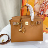 Hermès Birkin Sellier 25 Gold Epsom Leather Rolled Handles Gold Hardware Handbag