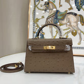 Hermes Mini Kelly II 19cm Sellier Etoupe Ostrich Gold Hardware Designer Mini Shoulder Purse