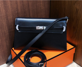 Hermes Kelly Elan 25 Underarm Baguette Bag, Genuine Top Layer Cowhide Goat Grain Leather, Silver Hardware Black Unisex Shoulder Purse, Multiway Crossbody Handheld Daily Bag, High Practical Daily Bag Size 25×6.5×15cm