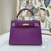 Hermes Kelly Sellier 25cm Violine Ostrich Gold Hardware Luxury Commute Handbag