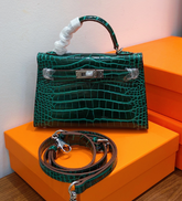 Hermes Kelly Sellier 19cm Vert Emeraude Shiny Crocodile Leather Gold Hardware & Palladium Hardware Women Handbag