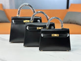 Hermes Kelly Sellier 19cm & 22cm & 25cm Noir Box Calf Leather Gold Hardware & Palladium Hardware Women Handbag
