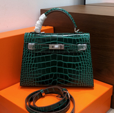 Hermes Kelly Sellier 22cm Vert Emeraude Shiny Crocodile Leather Gold Hardware & Palladium Hardware Women Handbag