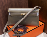 Hermes Kelly Elan 25 Genuine Goat Grain Top Layer Cowhide Shoulder Bag, Gold Hardware Neutral Khaki Faux Kelly Baguette Underarm Bag, 25×6.5×15cm Elegant Commute Handbag for Women All Season Match