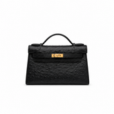 Mini Kelly Sellier 22cm Noir Ostrich Leather Gold Hardware Women Mini Handbag