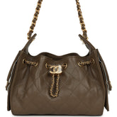 Chanel Mini 25 Hobo Bag Dark Khaki Caviar Antique Gold Hardware