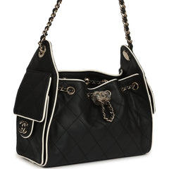 Chanel Mini 25 Hobo Bag Black and White Calfskin Light Gold Hardware