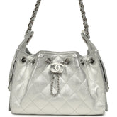 Chanel Mini 25 Hobo Bag Metallic Silver Caviar Silver Hardware