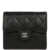 Chanel Small Classic Flap Wallet Black Shiny Caviar Silver Hardware