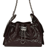 Chanel Mini 25 Hobo Bag Dark Brown Shiny Crumpled Calfskin Silver Hardware