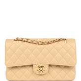 Chanel Medium Classic Double Flap Beige Clair Caviar Gold Hardware