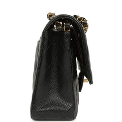 Pre-owned Chanel Medium Classic Double Flap Black Caviar Gold Hardware