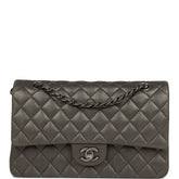Pre-owned Chanel Medium Classic Double Flap Bag Charcoal Metallic Goatskin Aged Ruthenium Hardware