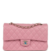 Chanel Medium Classic Double Flap Bag Pink Shiny Caviar Light Gold Hardware