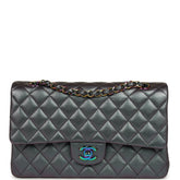 Pre-owned Chanel Medium Classic Double Flap Bag Iridescent Purple Goatskin Rainbow Hardware