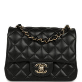 Chanel Mini Classic Square Flap Bag Black Lambskin Light Gold Hardware