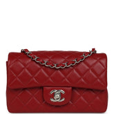 Chanel Mini Classic Rectangular Flap Bag Red Lambskin Silver Hardware