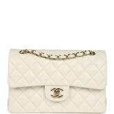 Chanel Small Classic Double Flap Bag White Shiny Caviar Light Gold Hardware