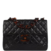 Vintage Chanel Jumbo Classic Single Flap Bag Black Lambskin Tortoiseshell Bakelite Hardware