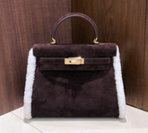 Hermes Kelly Sellier 28cm Ebene Suede Leather Gold Hardware Commute Shoulder Handbag