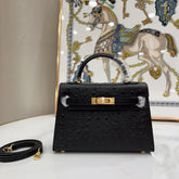 Hermes Mini Kelly Sellier 19cm Noir Ostrich Leather Gold Hardware Women Mini Handbag